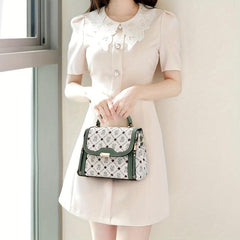 Contrast Crossbody Bag Top Handle Square Purse