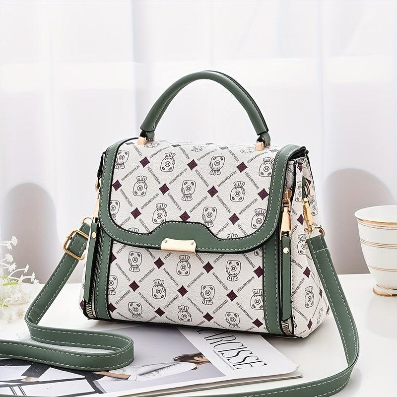 Contrast Crossbody Bag Top Handle Square Purse
