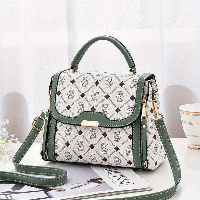 Contrast Crossbody Bag Top Handle Square Purse