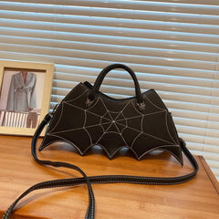 Gothic Bat Shoulder Bag Cobweb Pattern Satchel Bag