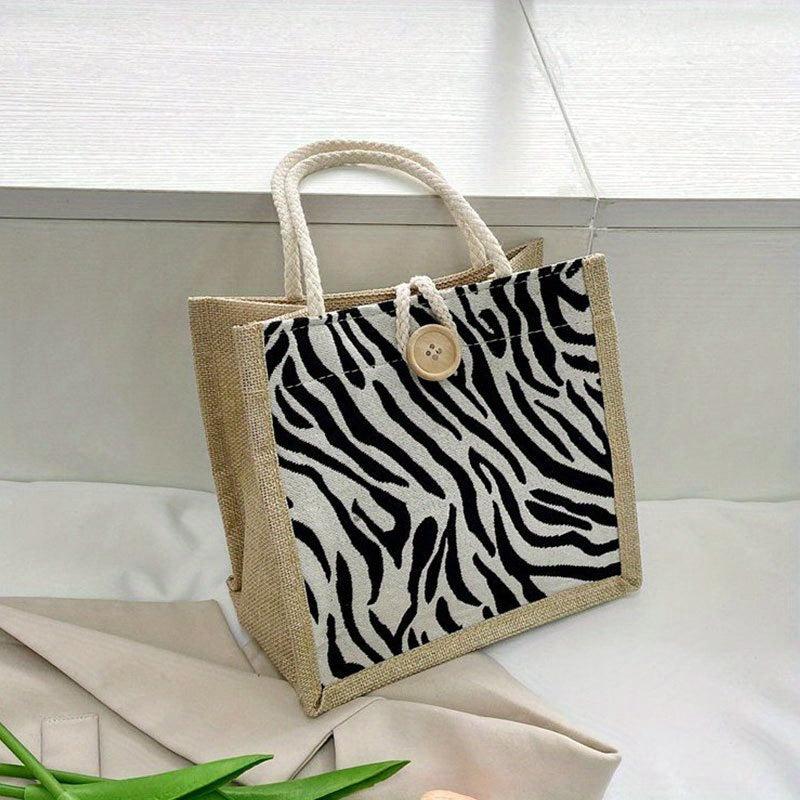 Houndstooth Pattern Canvas Tote Bag Button Decor Shopping Bag