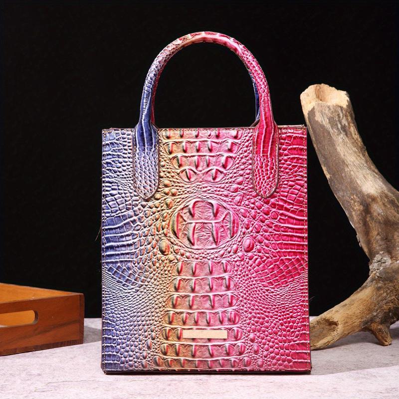 Vintage Crocodile Pattern Tote Bag PU Satchel Bag Women's Classic Handbag