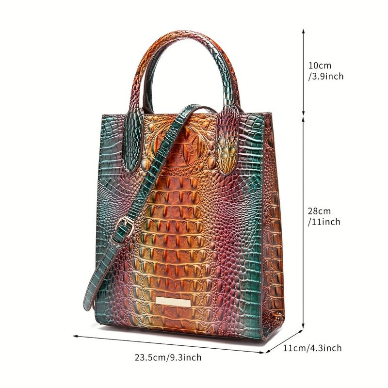 Vintage Crocodile Pattern Tote Bag PU Satchel Bag Women's Classic Handbag