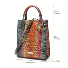 Vintage Crocodile Pattern Tote Bag PU Satchel Bag Women's Classic Handbag
