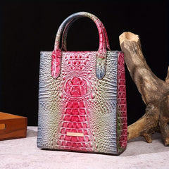 Vintage Crocodile Pattern Tote Bag PU Satchel Bag Women's Classic Handbag