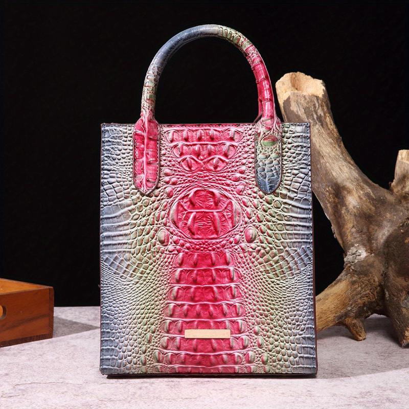 Vintage Crocodile Pattern Tote Bag PU Satchel Bag Women's Classic Handbag