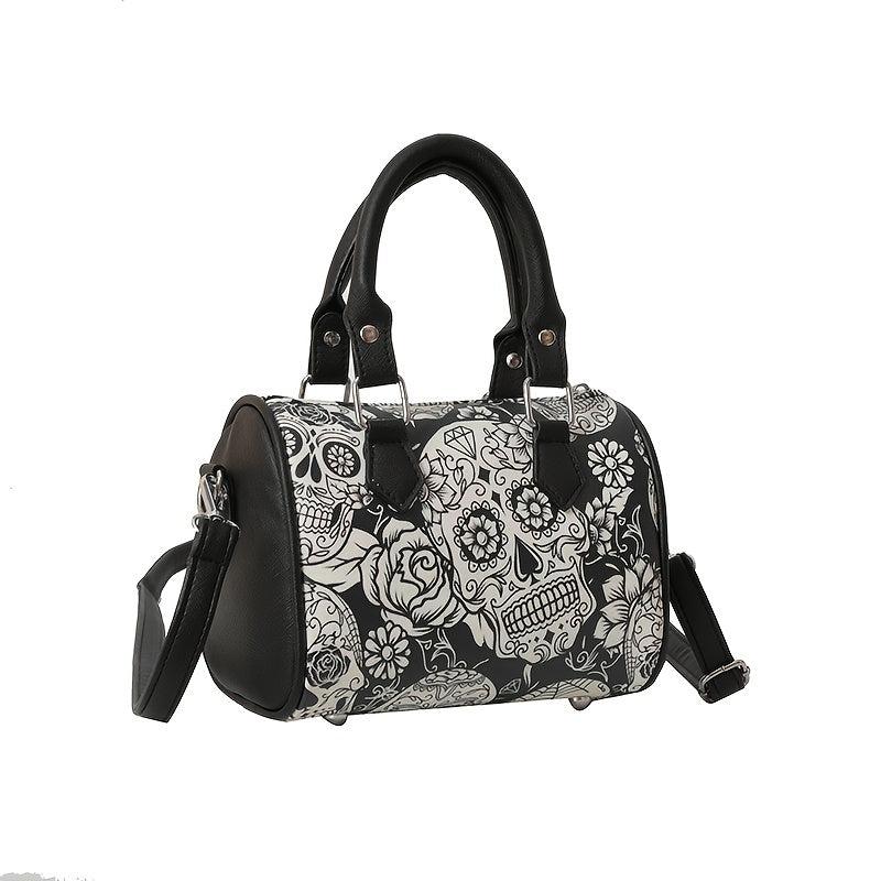 Gothic Skull Print Boston Bag Crossbody Handbag