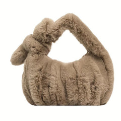 Plush Cloud Ruched Handbag Fluffy Clutch Purse Faux Fur Tote Bag
