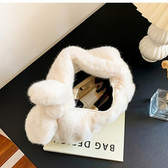 Plush Cloud Ruched Handbag Fluffy Clutch Purse Faux Fur Tote Bag