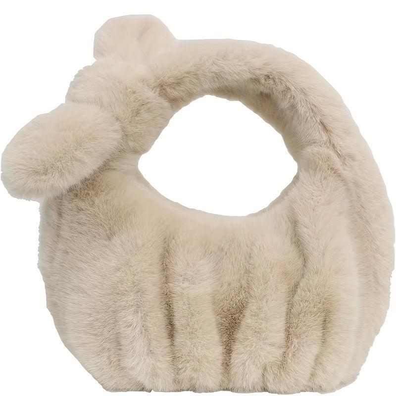 Plush Cloud Ruched Handbag Fluffy Clutch Purse Faux Fur Tote Bag