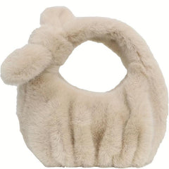 Plush Cloud Ruched Handbag Fluffy Clutch Purse Faux Fur Tote Bag