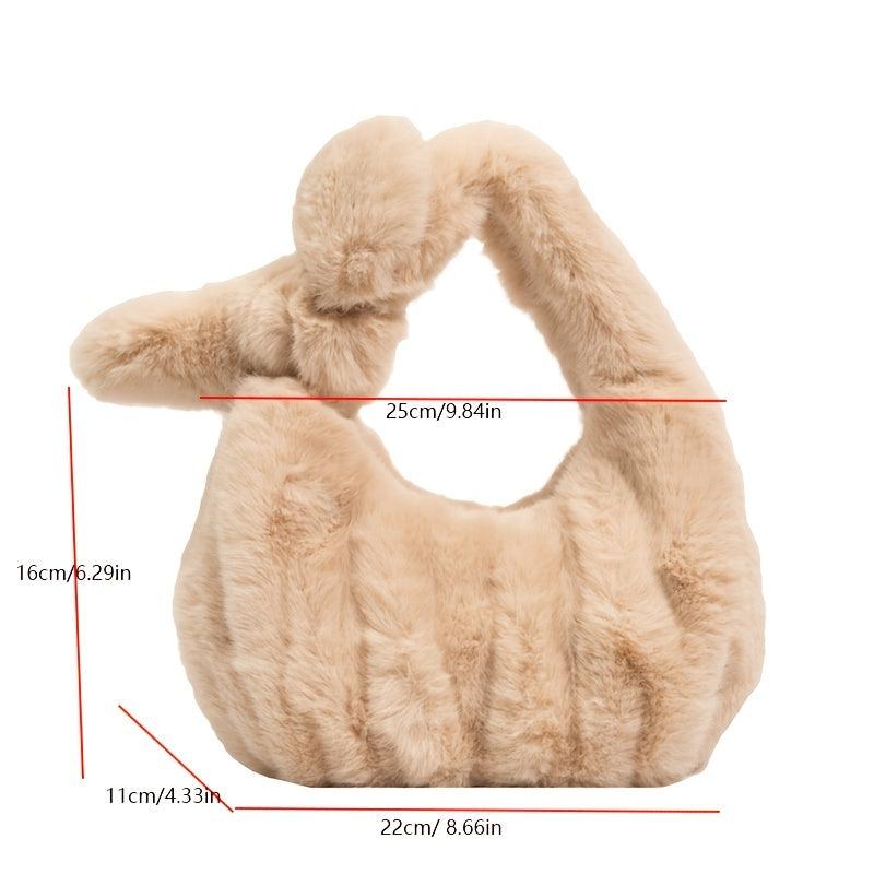 Plush Cloud Ruched Handbag Fluffy Clutch Purse Faux Fur Tote Bag