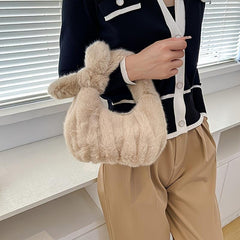 Plush Cloud Ruched Handbag Fluffy Clutch Purse Faux Fur Tote Bag