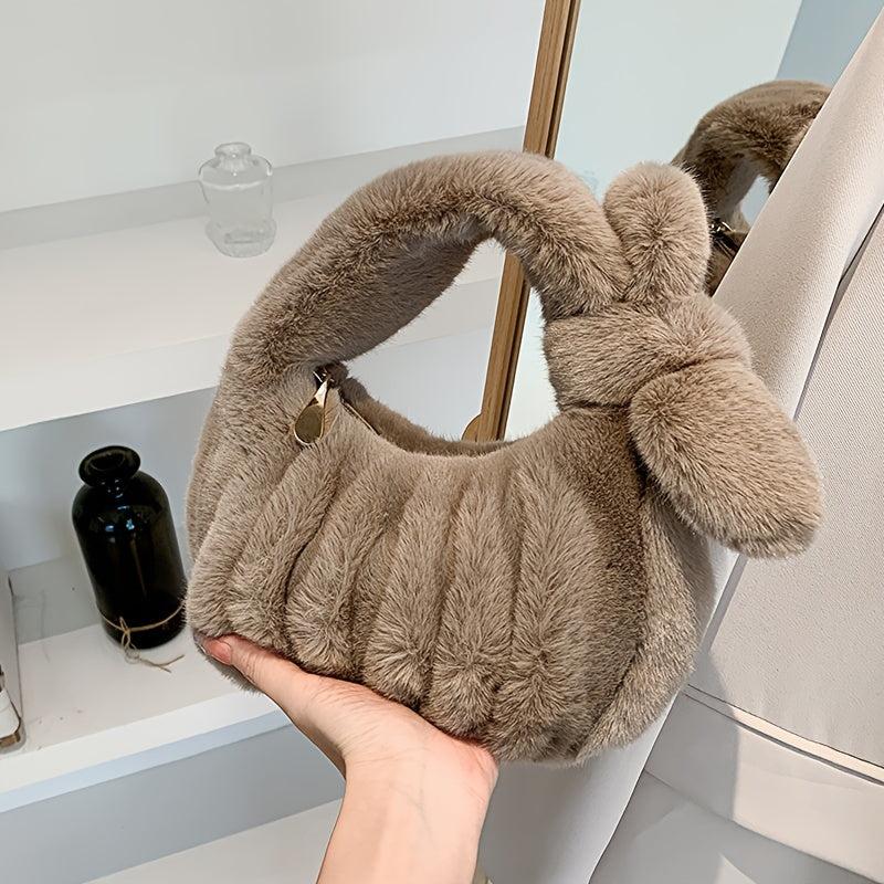 Plush Cloud Ruched Handbag Fluffy Clutch Purse Faux Fur Tote Bag