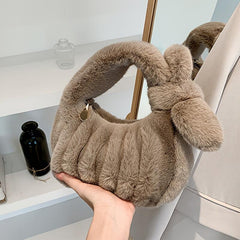 Plush Cloud Ruched Handbag Fluffy Clutch Purse Faux Fur Tote Bag
