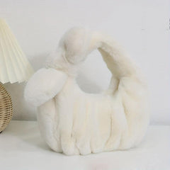 Plush Cloud Ruched Handbag Fluffy Clutch Purse Faux Fur Tote Bag