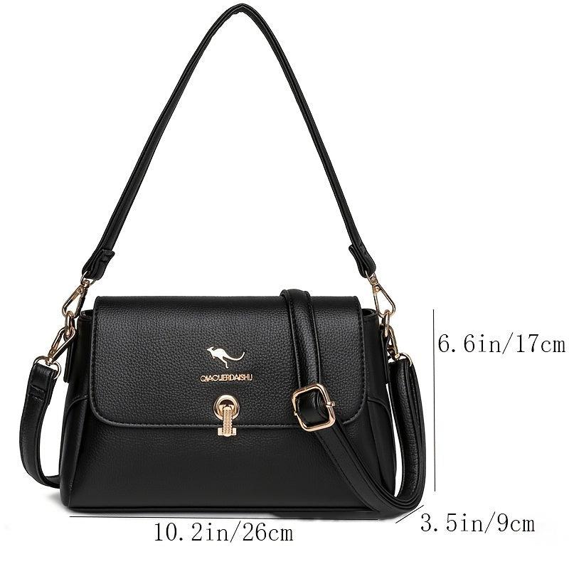 Women's Crossbody Bag Buckle Decor Flap Purse Faux Leather Shoulder Bag