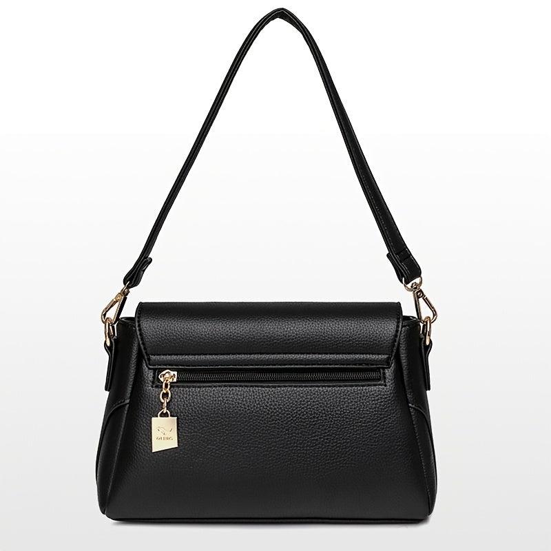 Women's Crossbody Bag Buckle Decor Flap Purse Faux Leather Shoulder Bag