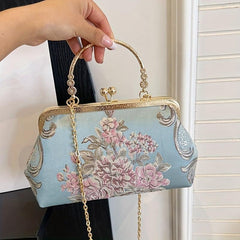 Vintage Floral Embroidered Frame Bag Evening Clutch Purse Handbag