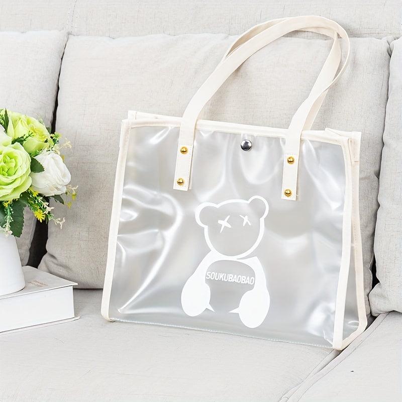 Cartoon Bear Print Transparent Jelly Tote Bag Waterproof PVC Handbag
