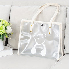 Cartoon Bear Print Transparent Jelly Tote Bag Waterproof PVC Handbag