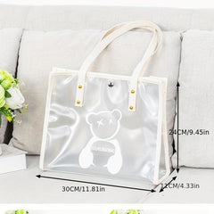 Cartoon Bear Print Transparent Jelly Tote Bag Waterproof PVC Handbag