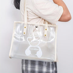 Cartoon Bear Print Transparent Jelly Tote Bag Waterproof PVC Handbag