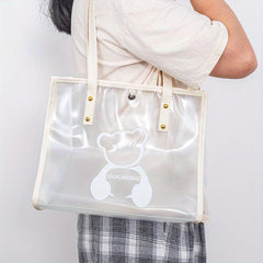 Cartoon Bear Print Transparent Jelly Tote Bag Waterproof PVC Handbag