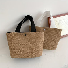 Straw Beach Handbag Magnet Weaving Portable Doble Handle Handbag