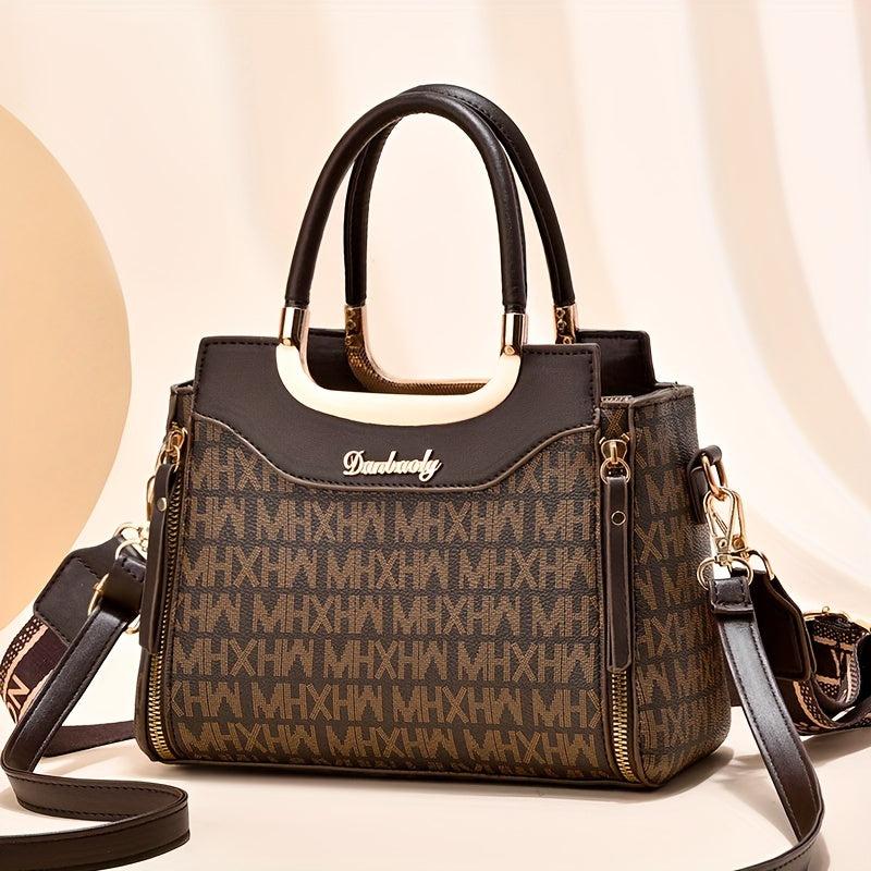 Classic Letter Pattern Handbag All Match Shoulder Bag Retro Satchel Work
