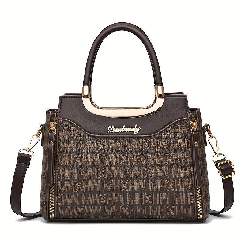 Classic Letter Pattern Handbag All Match Shoulder Bag Retro Satchel Work