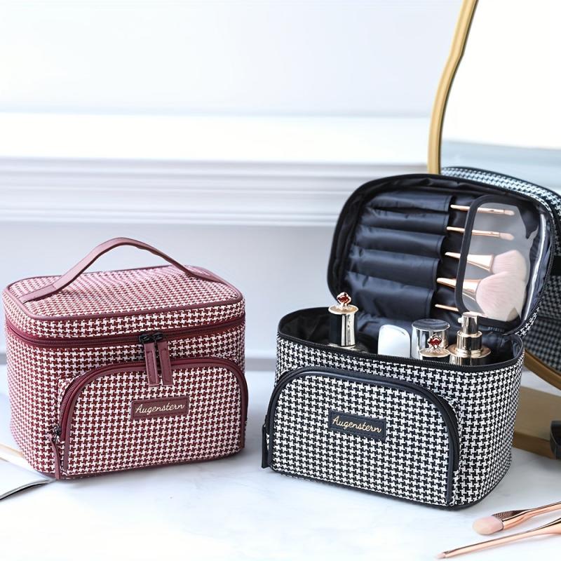Houndstooth Pattern Cosmetic Bag Small Foldable Fabric Handbags