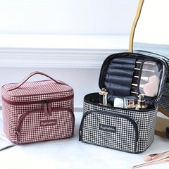 Houndstooth Pattern Cosmetic Bag Small Foldable Fabric Handbags