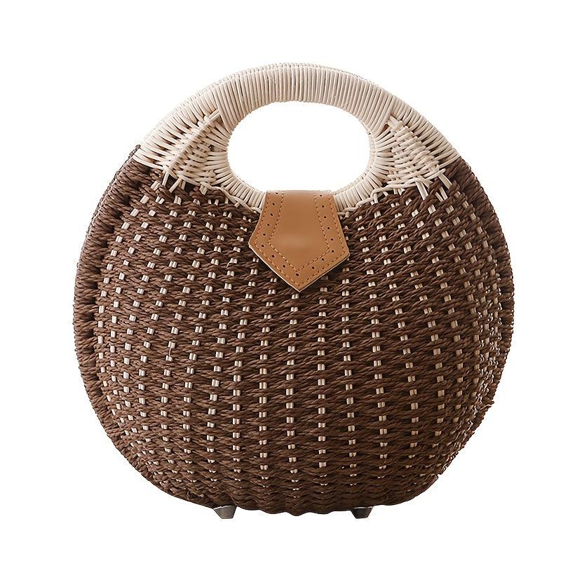 Minimalist Straw Satchel Bag Bohemian Travel Storage Handbag