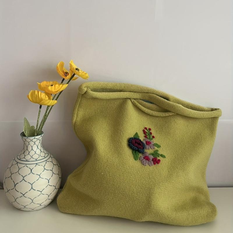 Vintage Embroidered Knitted Bag Large Capacity Hobo Bag