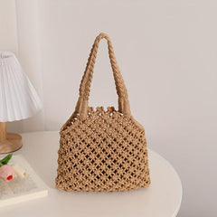 Straw Woven Tote Bag Summer Beach Crochet Handbag Women's Hobo Bag