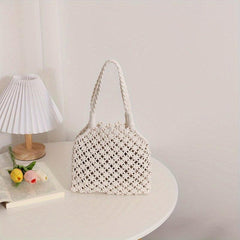 Straw Woven Tote Bag Summer Beach Crochet Handbag Women's Hobo Bag