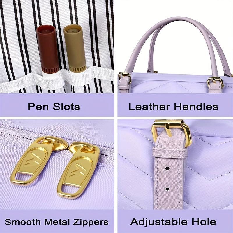 MATEIN Quilted Detail Laptop Handbag Solid Zipper Satchel Bag