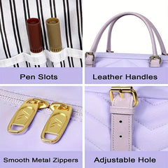 MATEIN Quilted Detail Laptop Handbag Solid Zipper Satchel Bag