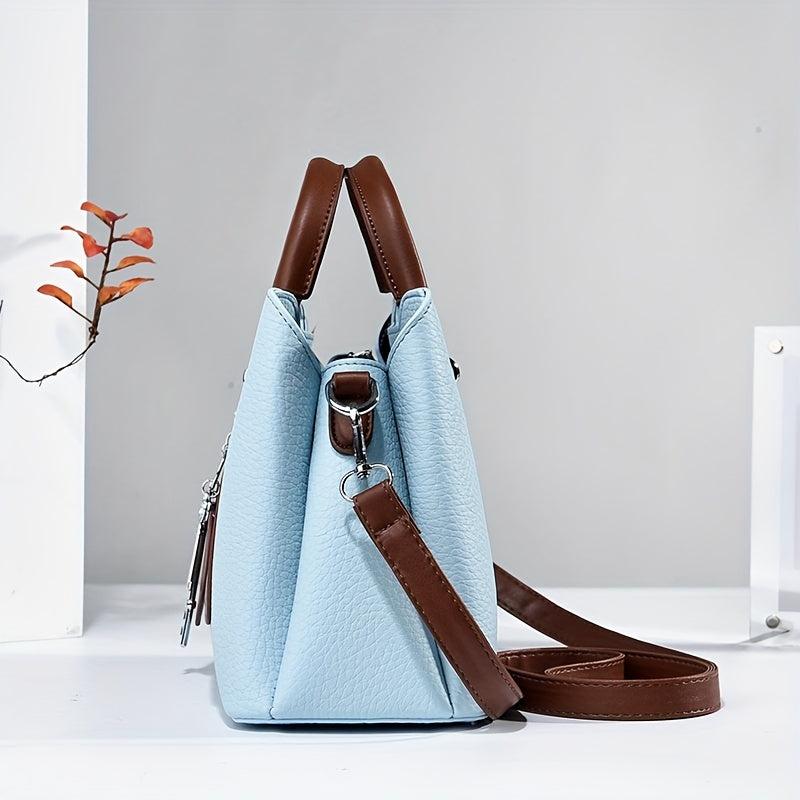 Keys Pendant Top Handle Satchel Crossbody Bag PU Leather