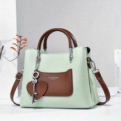 Keys Pendant Top Handle Satchel Crossbody Bag PU Leather