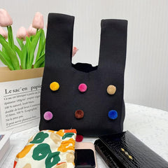 Knitted Tote Handbag Ball Decor Crochet Bag Vest Wrist Bag for Women