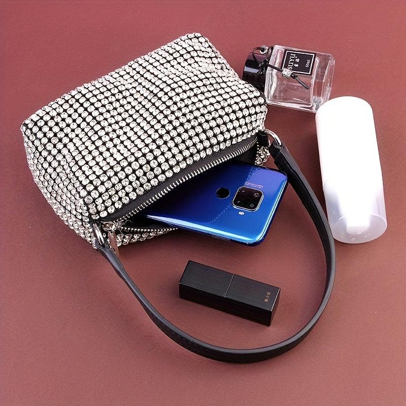 Glitter Rhinestone Satchel Bag Zip Handbag Evening Bag