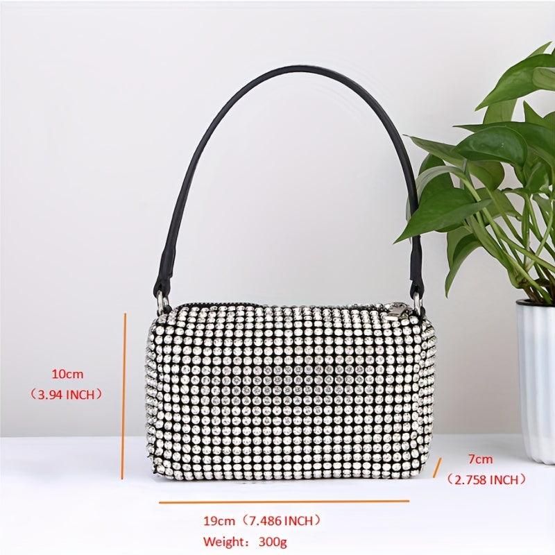 Glitter Rhinestone Satchel Bag Zip Handbag Evening Bag