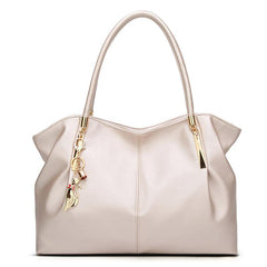 Classic Solid Satchel Bag Large Capacity Handbag With Pendant