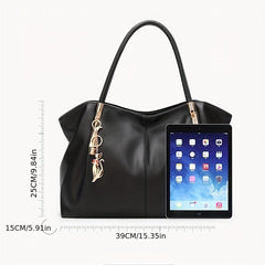 Classic Solid Satchel Bag Large Capacity Handbag With Pendant