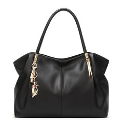 Classic Solid Satchel Bag Large Capacity Handbag With Pendant