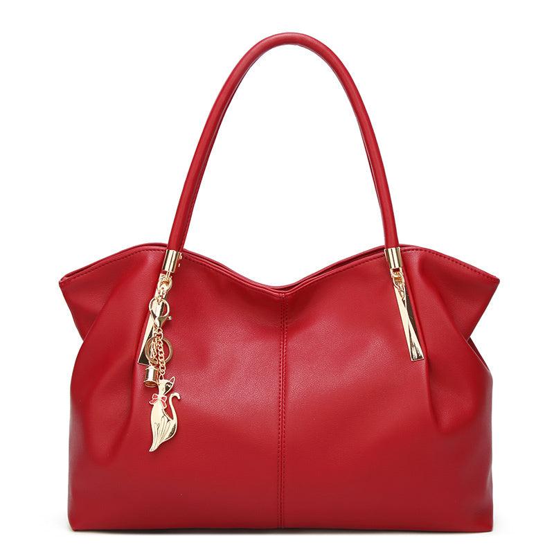 Classic Solid Satchel Bag Large Capacity Handbag With Pendant