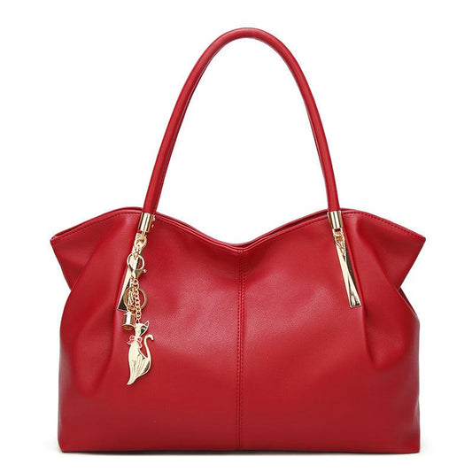 Classic Solid Satchel Bag Large Capacity Handbag With Pendant