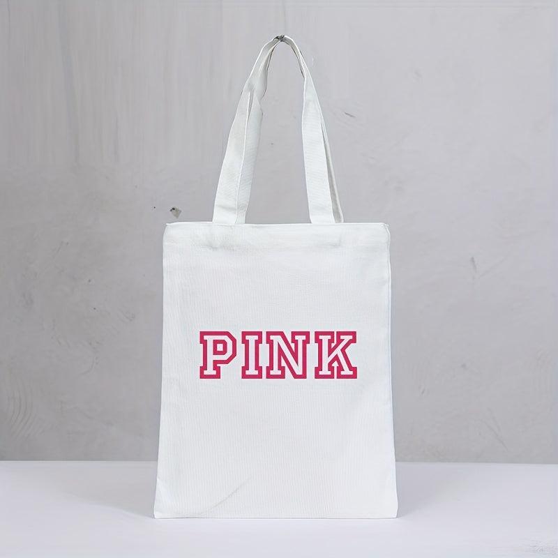 Pink Graphic Canvas Tote Bag Reusable Grocery Shopping Bag Women's